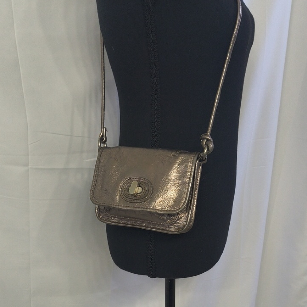 Y2K Vintage Fossil Leather Silver Metallic Crossbody Bag